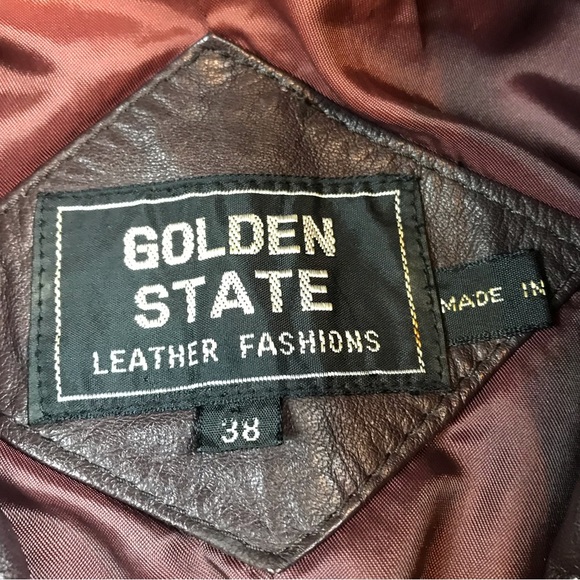 Golden State Men’s Vintage Full Zip Dark Cherry Brown Leather Fashion Jacket 38 - Picture 8 of 12